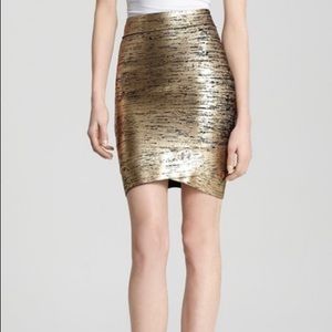 BCBG MAXAZRIA gold bandage skirt